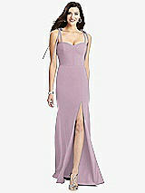 Front View Thumbnail - Suede Rose Bustier Crepe Gown with Adjustable Bow Straps