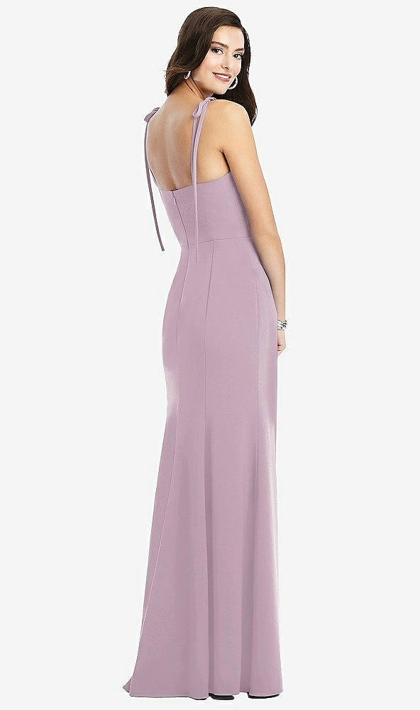 Back View - Suede Rose Bustier Crepe Gown with Adjustable Bow Straps