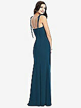 Rear View Thumbnail - Atlantic Blue Bustier Crepe Gown with Adjustable Bow Straps