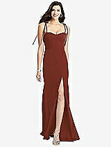 Front View Thumbnail - Auburn Moon Bustier Crepe Gown with Adjustable Bow Straps