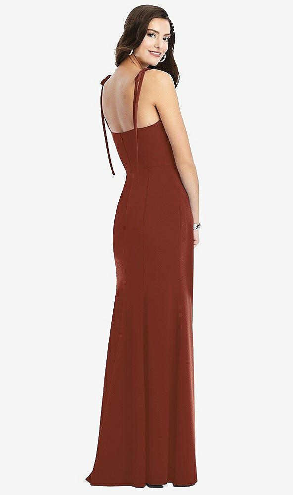 Back View - Auburn Moon Bustier Crepe Gown with Adjustable Bow Straps