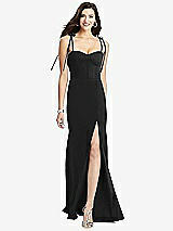 Front View Thumbnail - Black Bustier Crepe Gown with Adjustable Bow Straps