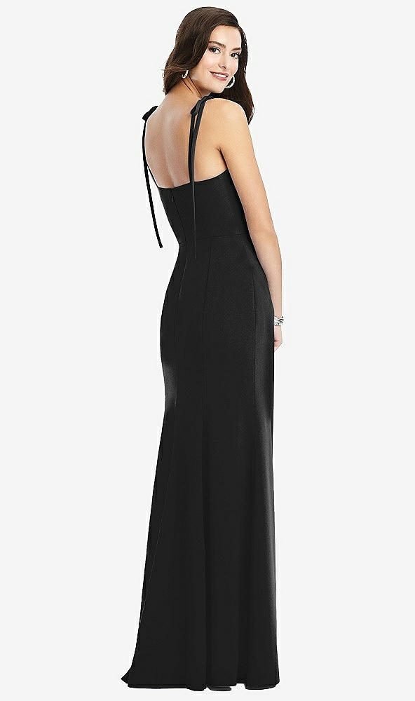 Back View - Black Bustier Crepe Gown with Adjustable Bow Straps