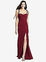 Front View Thumbnail - Burgundy Bustier Crepe Gown with Adjustable Bow Straps
