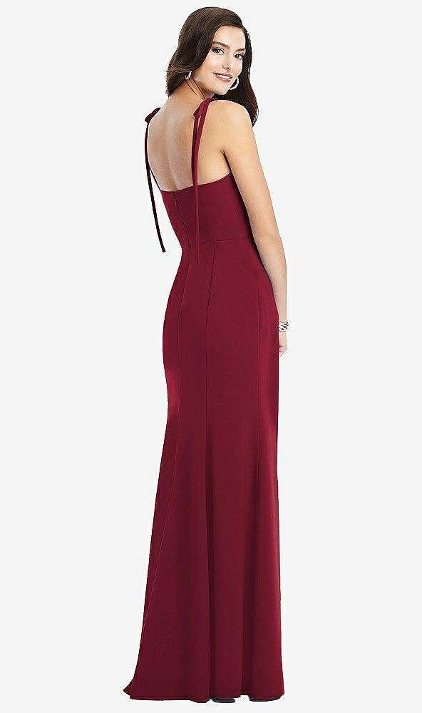Back View - Burgundy Bustier Crepe Gown with Adjustable Bow Straps