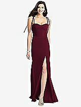 Front View Thumbnail - Cabernet Bustier Crepe Gown with Adjustable Bow Straps
