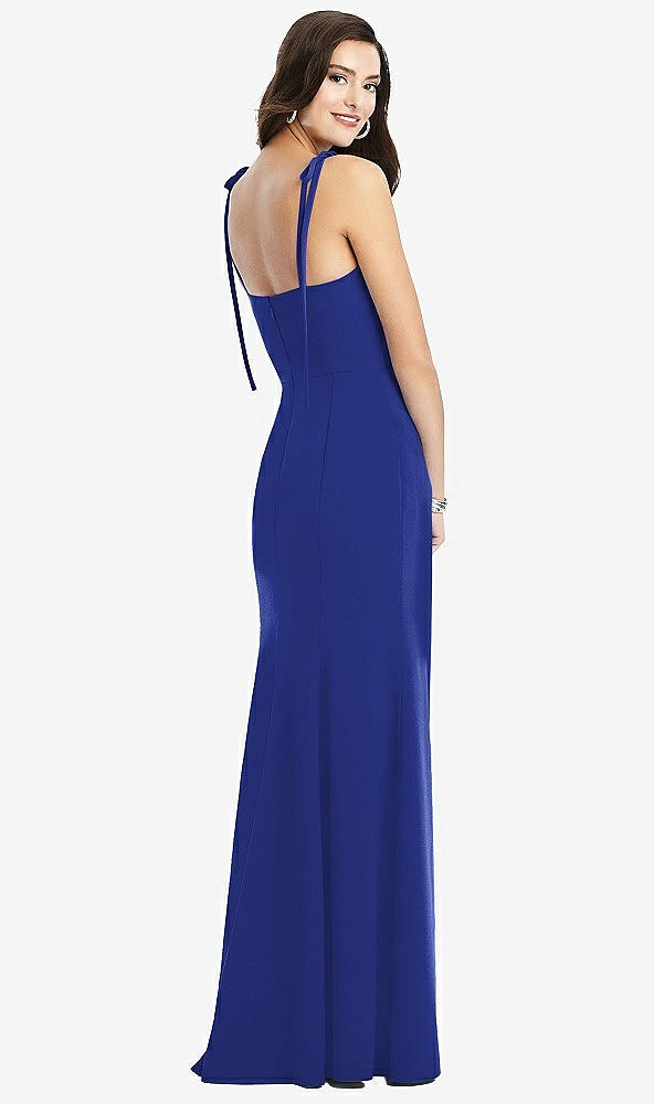 Back View - Cobalt Blue Bustier Crepe Gown with Adjustable Bow Straps
