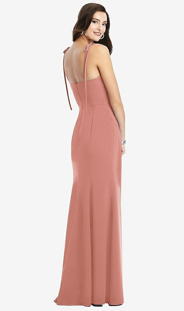 Back View - Desert Rose Bustier Crepe Gown with Adjustable Bow Straps