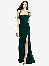 Front View Thumbnail - Evergreen Bustier Crepe Gown with Adjustable Bow Straps