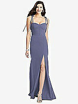 Front View Thumbnail - French Blue Bustier Crepe Gown with Adjustable Bow Straps