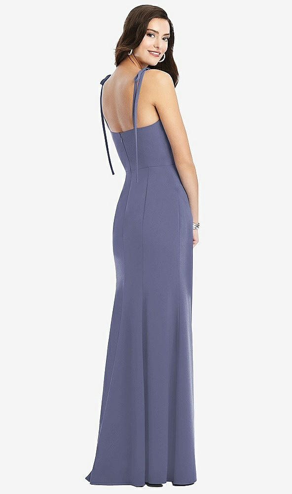 Back View - French Blue Bustier Crepe Gown with Adjustable Bow Straps