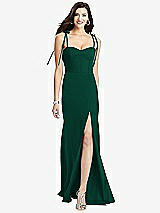 Front View Thumbnail - Hunter Green Bustier Crepe Gown with Adjustable Bow Straps