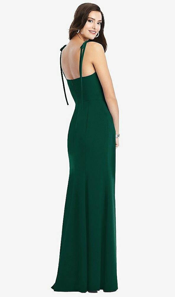 Back View - Hunter Green Bustier Crepe Gown with Adjustable Bow Straps
