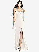 Front View Thumbnail - Ivory Bustier Crepe Gown with Adjustable Bow Straps