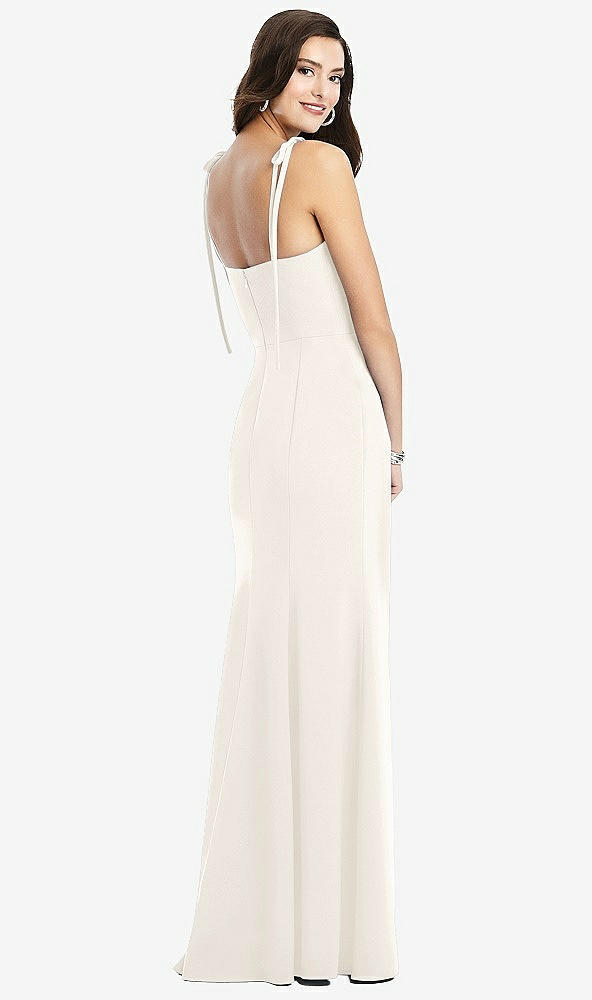 Back View - Ivory Bustier Crepe Gown with Adjustable Bow Straps
