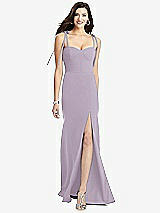 Front View Thumbnail - Lilac Haze Bustier Crepe Gown with Adjustable Bow Straps