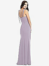 Rear View Thumbnail - Lilac Haze Bustier Crepe Gown with Adjustable Bow Straps