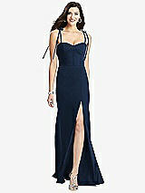 Front View Thumbnail - Midnight Navy Bustier Crepe Gown with Adjustable Bow Straps