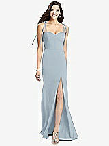 Front View Thumbnail - Mist Bustier Crepe Gown with Adjustable Bow Straps