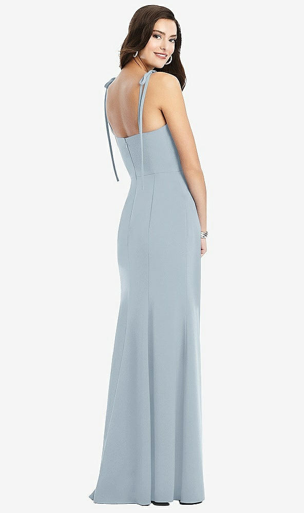Back View - Mist Bustier Crepe Gown with Adjustable Bow Straps