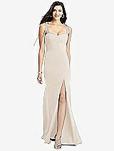 Front View Thumbnail - Oat Bustier Crepe Gown with Adjustable Bow Straps