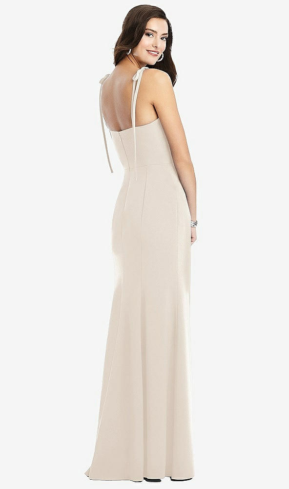 Back View - Oat Bustier Crepe Gown with Adjustable Bow Straps