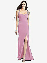 Front View Thumbnail - Powder Pink Bustier Crepe Gown with Adjustable Bow Straps