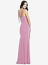 Rear View Thumbnail - Powder Pink Bustier Crepe Gown with Adjustable Bow Straps