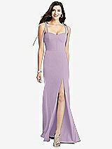 Front View Thumbnail - Pale Purple Bustier Crepe Gown with Adjustable Bow Straps