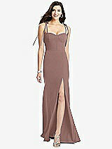 Front View Thumbnail - Sienna Bustier Crepe Gown with Adjustable Bow Straps