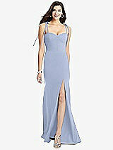 Front View Thumbnail - Sky Blue Bustier Crepe Gown with Adjustable Bow Straps