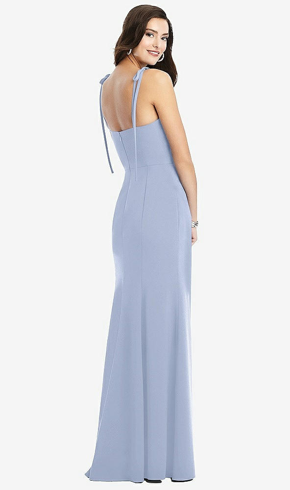 Back View - Sky Blue Bustier Crepe Gown with Adjustable Bow Straps