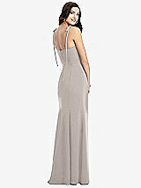 Rear View Thumbnail - Taupe Bustier Crepe Gown with Adjustable Bow Straps