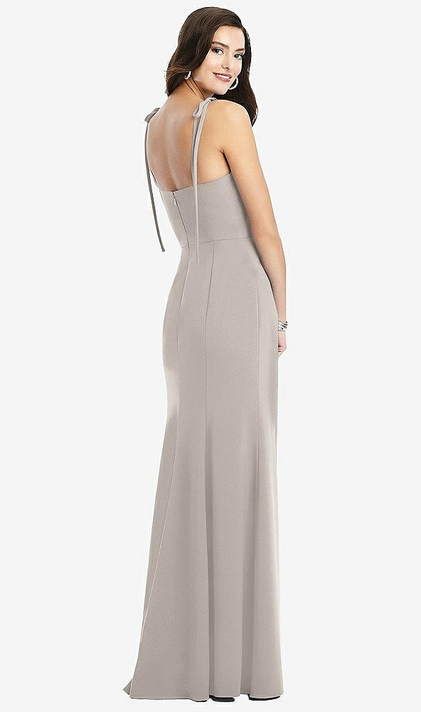 Back View - Taupe Bustier Crepe Gown with Adjustable Bow Straps