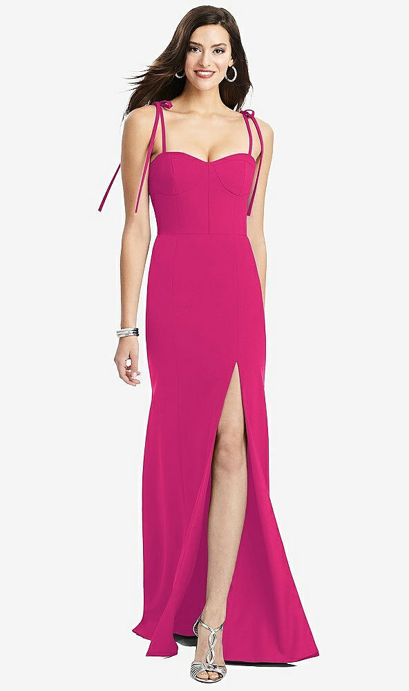 Front View - Think Pink Bustier Crepe Gown with Adjustable Bow Straps