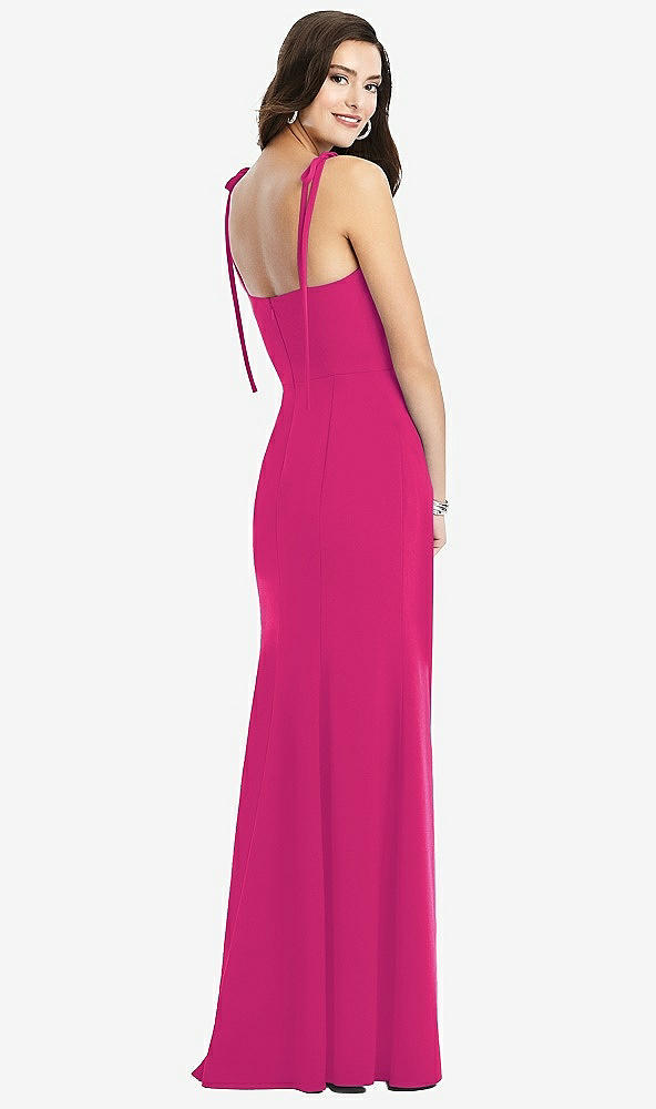 Back View - Think Pink Bustier Crepe Gown with Adjustable Bow Straps