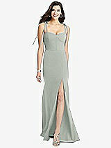 Front View Thumbnail - Willow Green Bustier Crepe Gown with Adjustable Bow Straps
