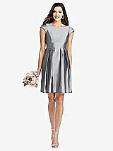 Front View Thumbnail - French Gray Cap Sleeve Pleated Skirt Cocktail Dress with Pockets
