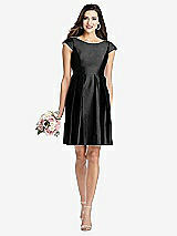 Front View Thumbnail - Black Cap Sleeve Pleated Skirt Cocktail Dress with Pockets