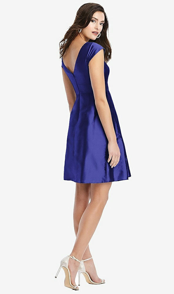 Back View - Electric Blue Cap Sleeve Pleated Skirt Cocktail Dress with Pockets