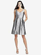 Front View Thumbnail - French Gray Sleeveless Pleated Skirt Cocktail Dress with Pockets