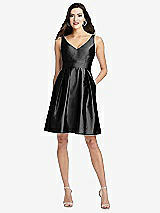 Front View Thumbnail - Black Sleeveless Pleated Skirt Cocktail Dress with Pockets