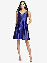 Front View Thumbnail - Electric Blue Sleeveless Pleated Skirt Cocktail Dress with Pockets