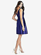 Rear View Thumbnail - Electric Blue Sleeveless Pleated Skirt Cocktail Dress with Pockets