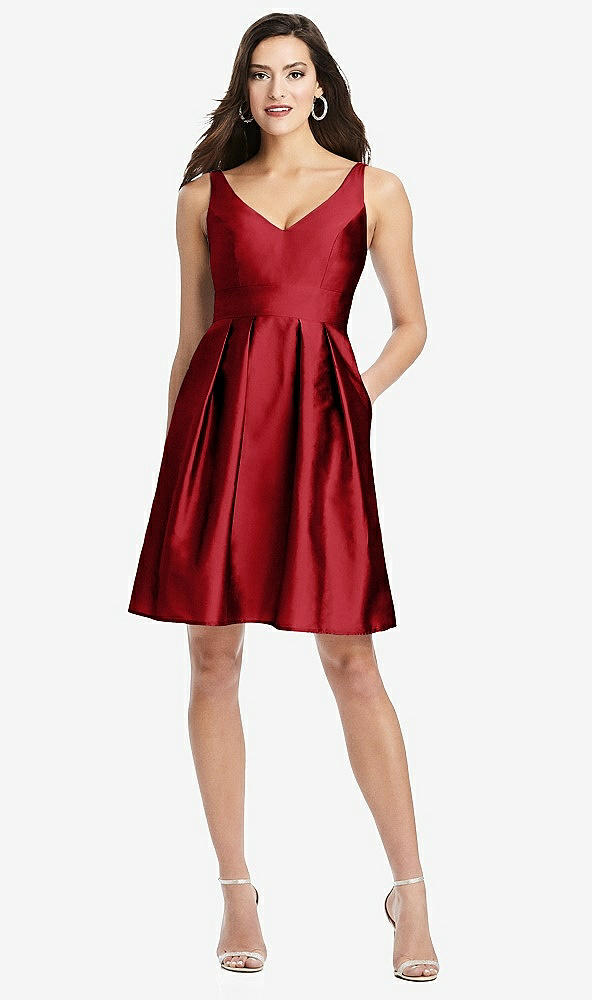Front View - Garnet Sleeveless Pleated Skirt Cocktail Dress with Pockets