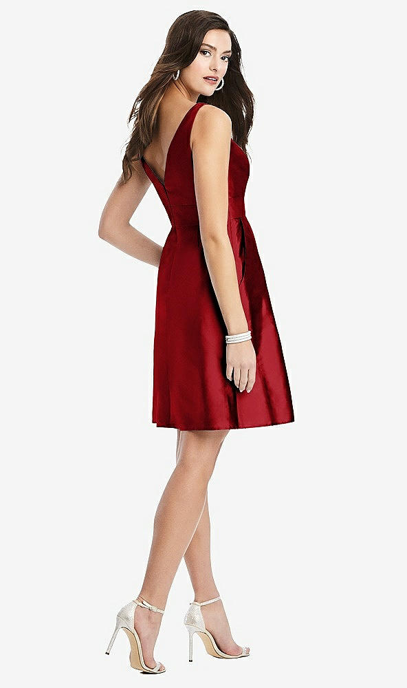 Back View - Garnet Sleeveless Pleated Skirt Cocktail Dress with Pockets