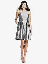 Front View Thumbnail - French Gray Halter Pleated Skirt Cocktail Dress with Pockets