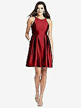 Front View Thumbnail - Garnet Halter Pleated Skirt Cocktail Dress with Pockets