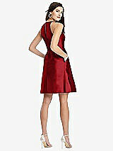 Rear View Thumbnail - Garnet Halter Pleated Skirt Cocktail Dress with Pockets