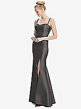 Front View Thumbnail - Caviar Gray Bustier Bodice Satin Trumpet Gown